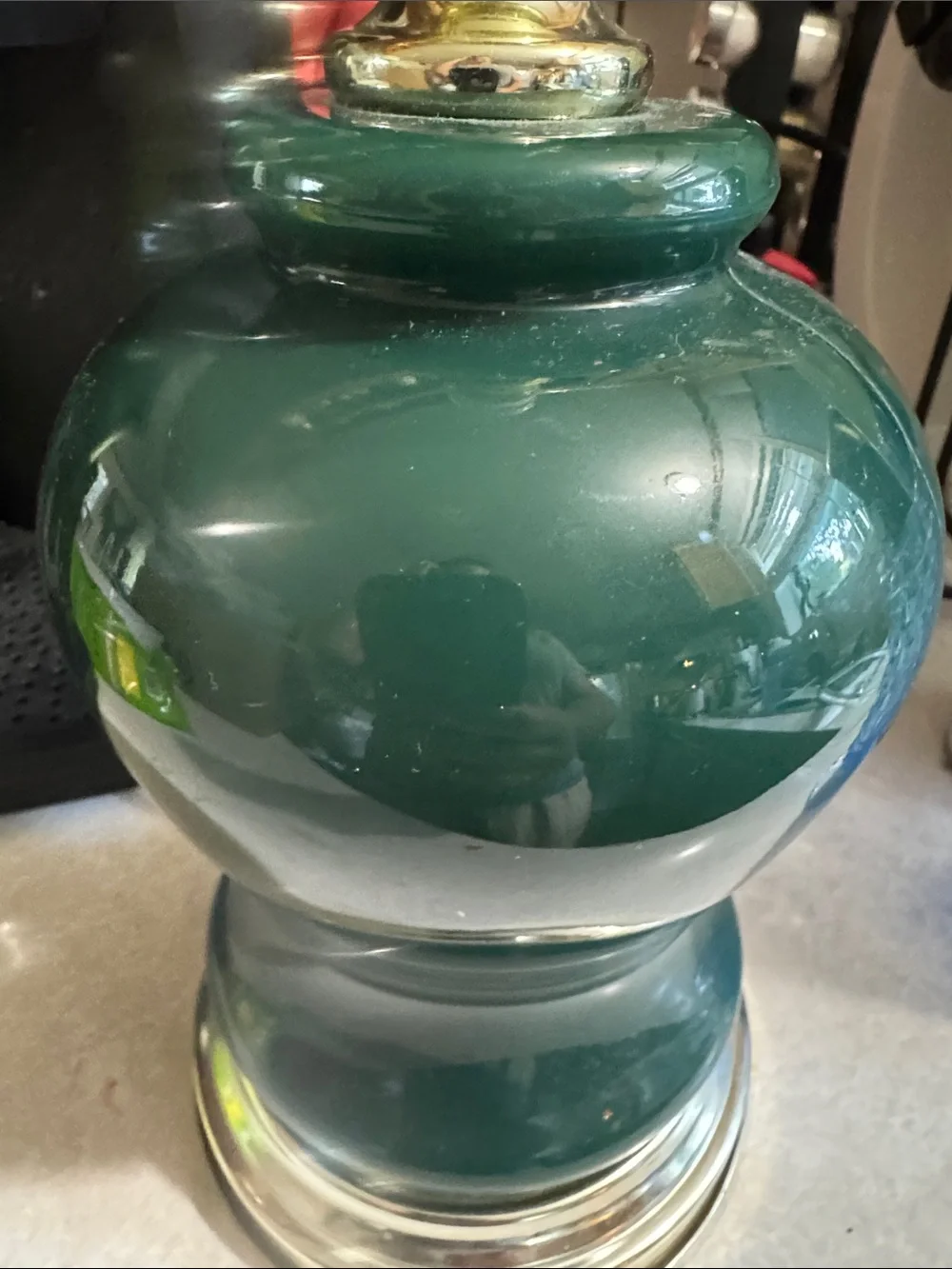 Teal Glass lamp with Gold Bird Motif